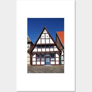 Historic half-timbered house on the church square, Nienburg an der Weser, Lower Saxony, Germany, Europe Posters and Art